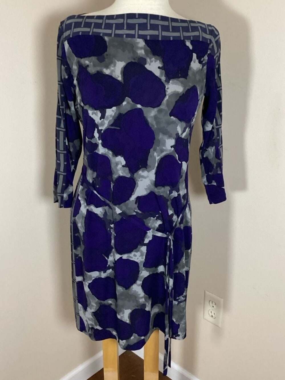 Ali Ro Geometric Print Long Sleeve Dress with Tie Waist